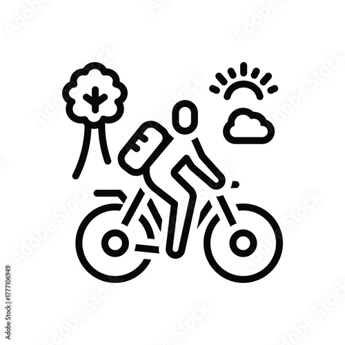 Black line icon for cycling journey