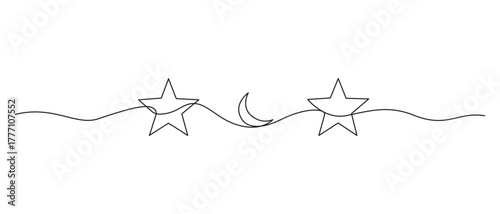 Christmas star and moon one line art drawing,7