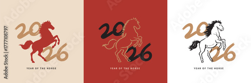 2026 Year of the Horse Chinese New Year minimalist illustration set