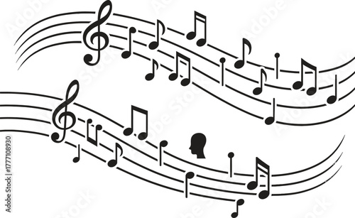 Audio video line icon set in flat editable stroke style — speaker volume, play button, camcorder, image frame, music note, headphones, microphone, TV, fast forward, pause