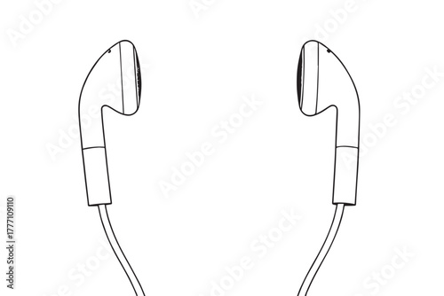Minimalist Outline Drawing of In-Ear Headphones