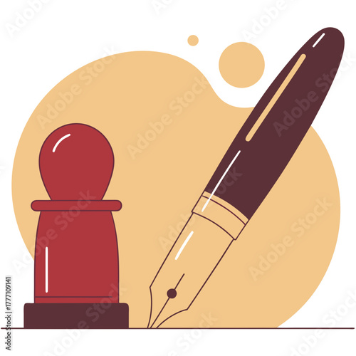 A fountain pen and chess pawn on a yellow background