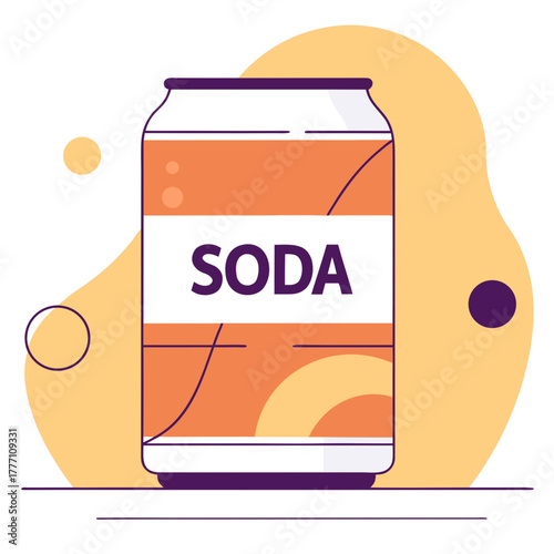 A simple rounded soda can illustration with an orange and purple design