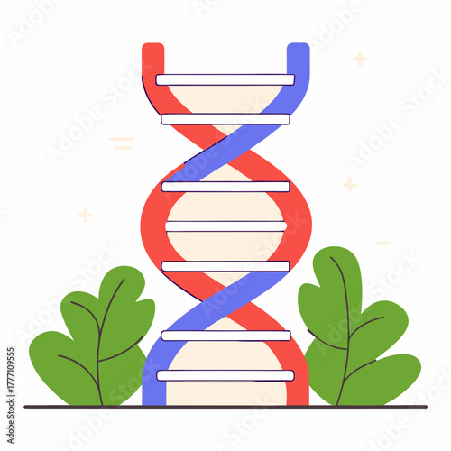 Abstract DNA molecule structure illustration with plants