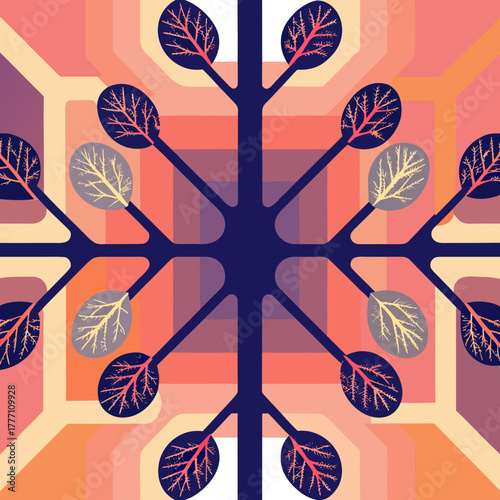 Abstract geometric tree with colorful branches and leaves