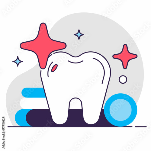 Clean healthy tooth with dental care symbols