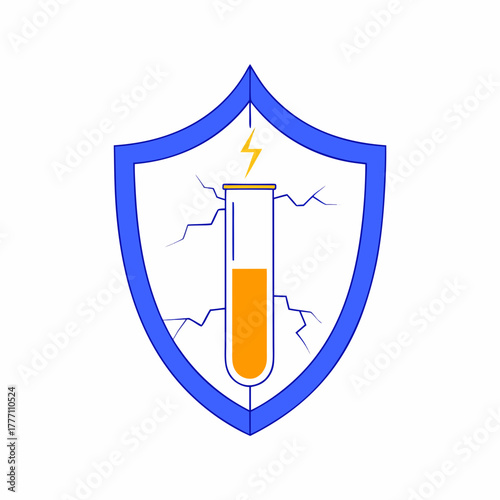 Cracked test tube with lightning inside a shield