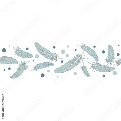 Soft feather and dot chapter divider in pastel blue tones for artistic projects