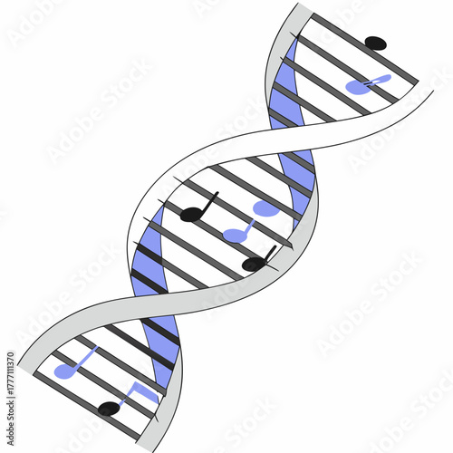 Stylized DNA helix with musical notes integrated
