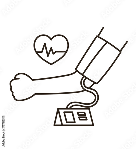 血圧計で血圧を測るイラスト　線画のみ