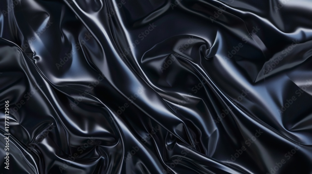 Fototapeta premium Dark draped fabric with smooth, shiny surface
