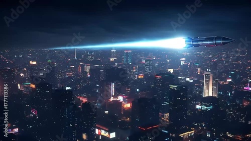 Wallpaper Mural Rocket Launching Over City Skyline at Night Torontodigital.ca