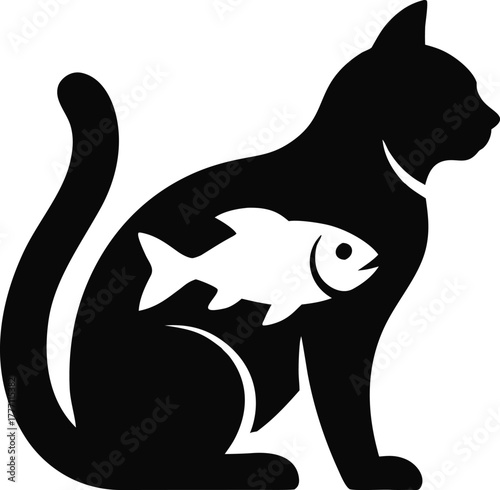 Cat Silhouette Containing Fish Outline
