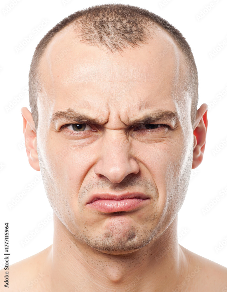 Obraz premium Man with a disgusted expression on his face.