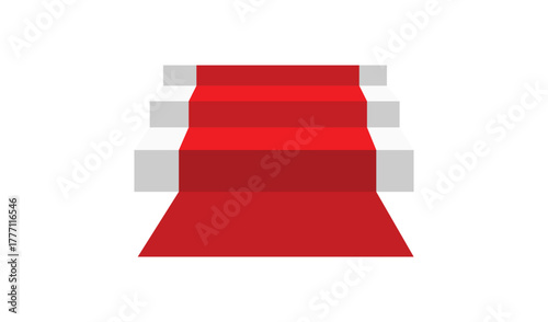 Red carpet entrance with grey barriers on white background