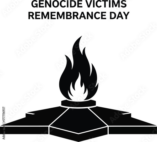 Genocide Victims Remembrance Day symbol with flame and monument