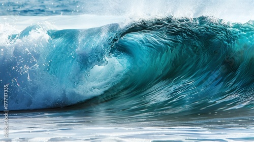 Fototapeta Naklejka Na Ścianę i Meble -  Majestic ocean wave curling with vibrant blue hues