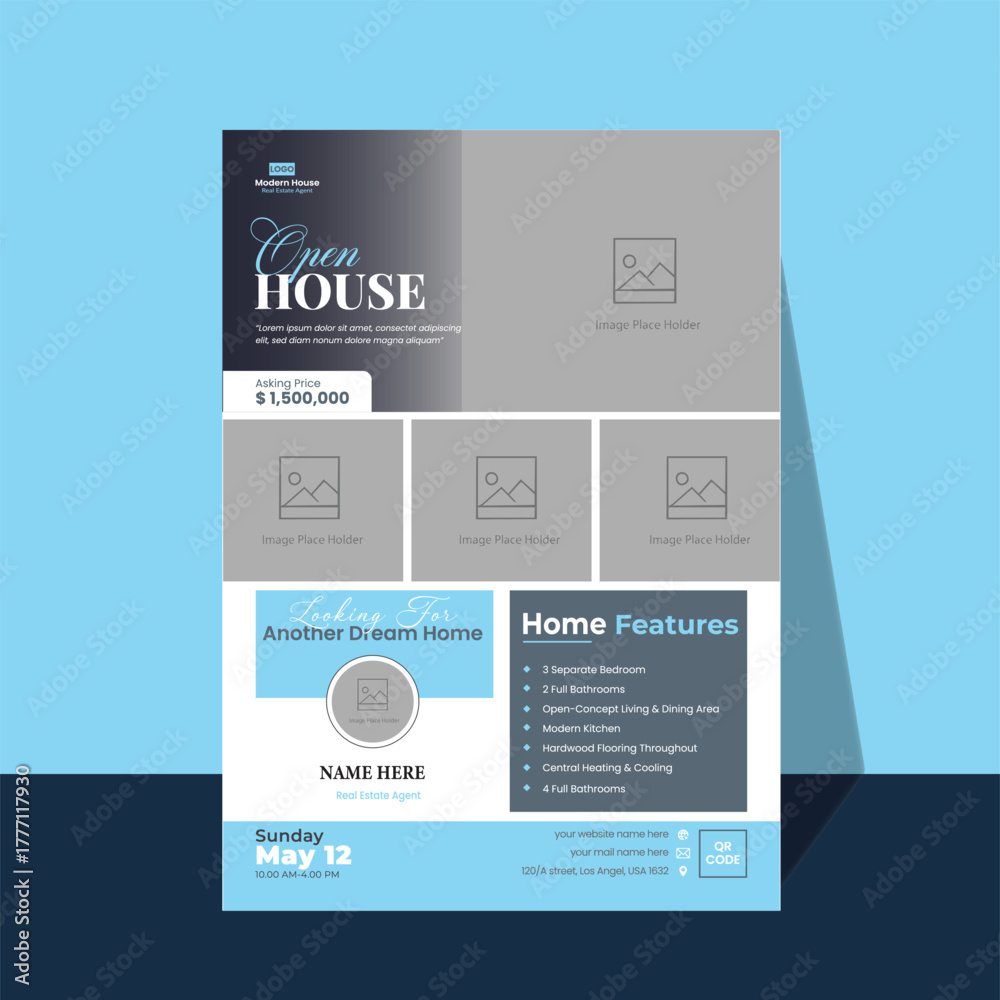 Fototapeta premium Real Estate Open House Flyer Template Design