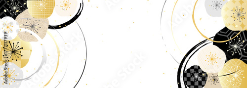 シックな梅の花柄の和風背景イラスト