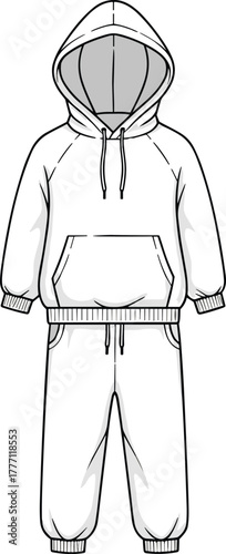 Cad drawing flat vector illustration of hoodie and sweatpants set with elastic cuffs pocket design winter fashion template