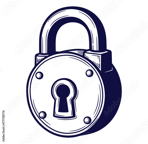 Vintage illustration of a simple padlock symbolizing security privacy and confidentiality