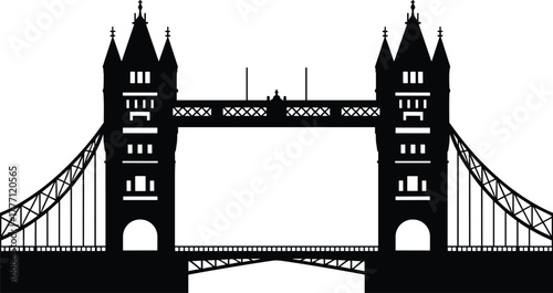 London Tower Bridge, iconic landmark, architectural structure, historic bridge, British tourism, cityscape silhouette, travel destination, vector illustration, United Kingdom, skyline art