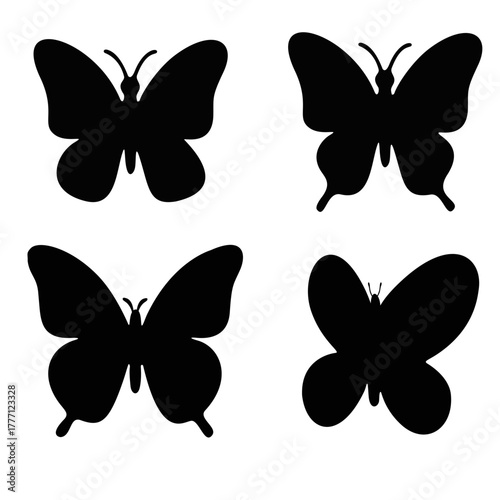 Butterfly Silhouette – Y2K element graphics vector in bold black shape. Perfect for posters, stickers, web design, and fashion graphics with nostalgic retro futuristic aesthetic and clean minimal styl