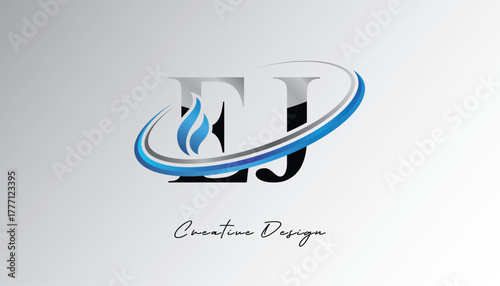 EJ Flame Swoosh Monogram Logo – Energy, Tech & Futuristic Branding