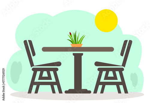 Table and Chairs Vector Illustration, Modern Furniture Design, Dining Room Seating, Morning sundries, Chair and Table Set, Vector Art for Interior Design Projects