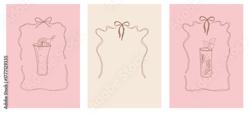 Vintage Whimsical Cocktail Frame Set for Events and Posters