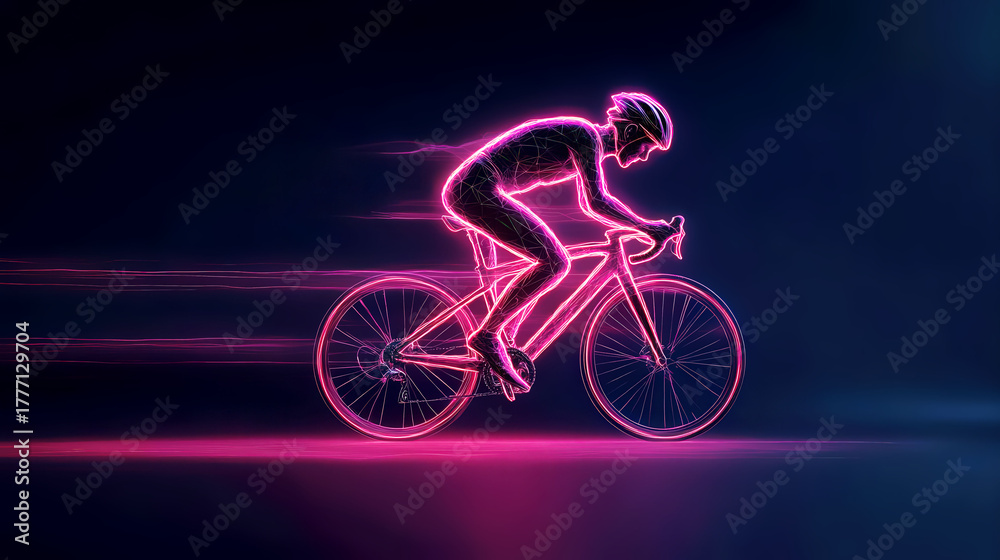 Fototapeta premium Abstract cyclist figure formed by heartbeat lines, representing the deep connection between health and cycling