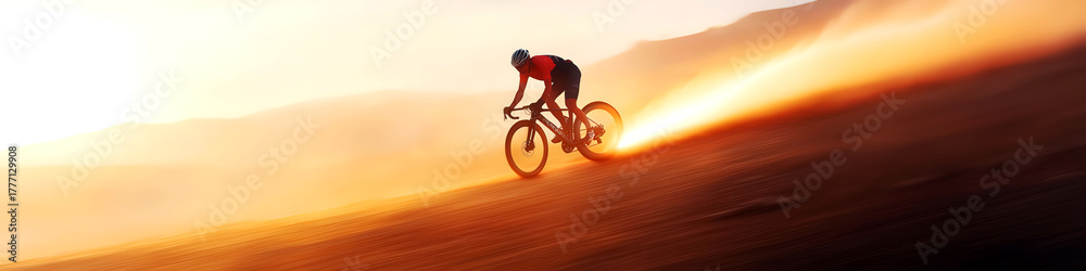 Obraz premium Cyclist racing down a hill, a pulse of light trailing behind, symbolizing the heartbeat of cycling
