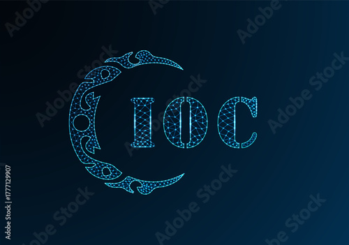 Low poly letter logo IOC design. IOC letter logo low poly vector design on blue color gradient background. IOC logo low poly design