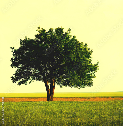 single tree in field. AI generated