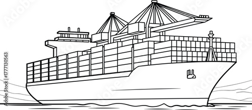 Large container cargo ship sailing on water, shipping transport, freight vessel, international trade, cargo containers, sea freight, logistics, shipping industry, ocean transportation