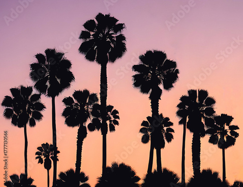 palm trees at sunset silhouettes, Ai generated