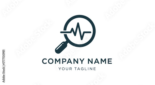 Medical search logo with magnifying glass and heartbeat pulse line.