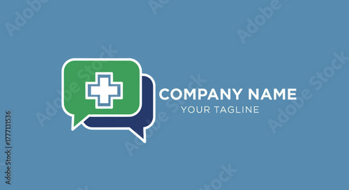 Medical Chat Bubble with Cross Symbol and Company Name Placeholder.