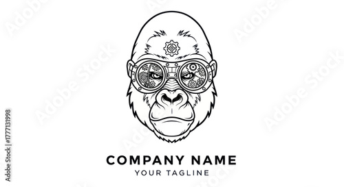 Intelligent Gorilla with Steampunk Goggles and Detailed Facial Features.