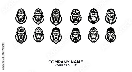 Collection of Fierce Gorilla Head Emblems for Branding and Design.