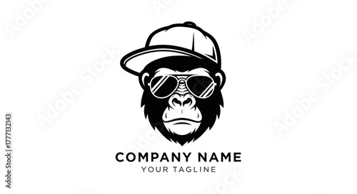 Cool gorilla wearing sunglasses and a cap looking directly at the viewer.