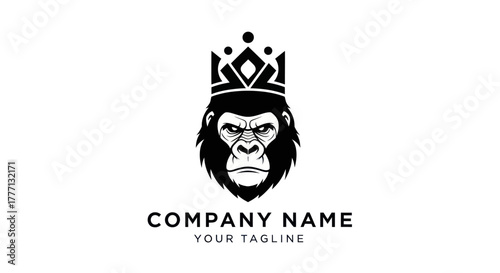 Monochrome Gorilla King Head with Royal Crown Logo.