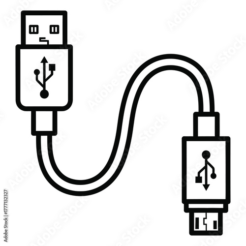 Simple line art illustration of a usb cable connector for data transfer and connection