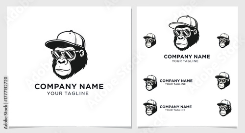 Cool Monkey with Hat and Sunglasses Logo Design.