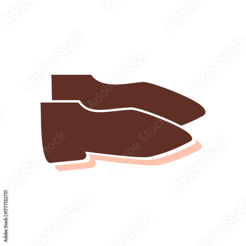 Minimalist style icon of elegant brown male footwear, a classic pair of shoes on a simple background