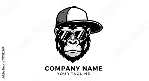 Photos Cool Gorilla Wearing Sunglasses and a Baseball Cap Logo Design.