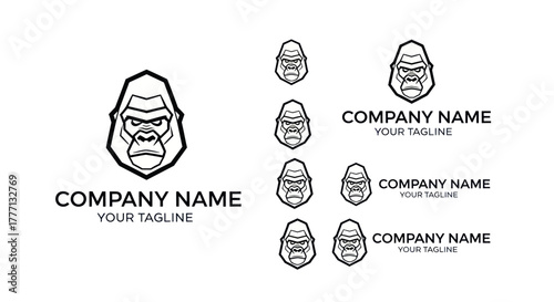 Powerful gorilla head mascot logo design template set.