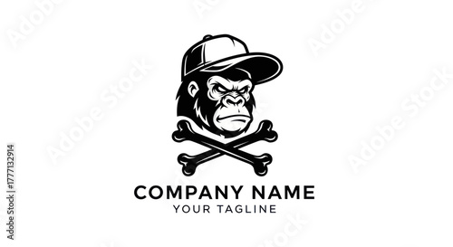 Intense Gorilla with Cap and Crossbones - A Bold and Edgy Mascot Design.