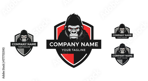 Gorilla Head Logo Design with Shield Emblem for Company Branding.