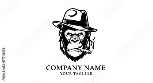 Angry Gorilla Wearing a Hat and Smoking a Cigar Logo.